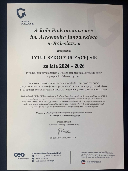 Mamy to – nasz szkoła z tytułem Szkoły Uczącej Się!