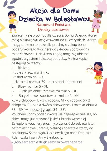 AKCJA DLA DOMU DZIECKA W BOLESŁAWCU